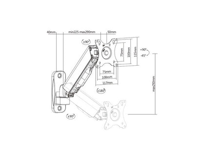 Equip Wandhalterung 17"-32"/1TFT 360° Gasfeder   9Kg schwarz lite Retail