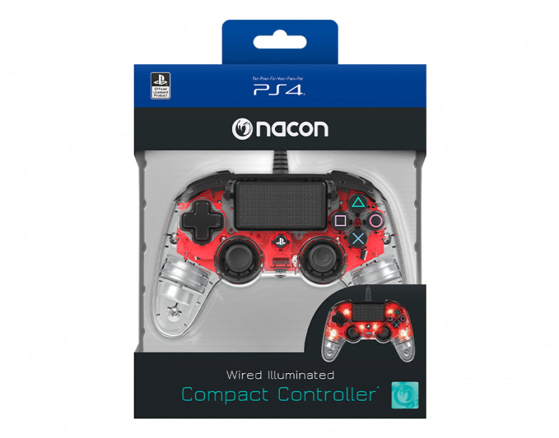 PS4 Nacon Wired Illuminated Compact Controller Light Edition - Red