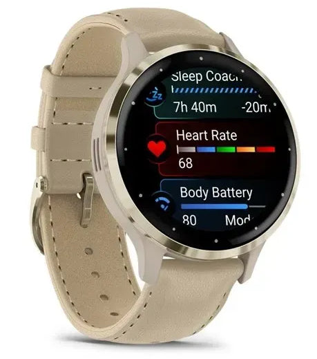 Garmin 010-02785-55 smartwatch / sport watch 3.05 cm (1.2") AMOLED 41 mm Digital 390 x 390 pixels Touchscreen Gold Wi-Fi GPS (satellite)