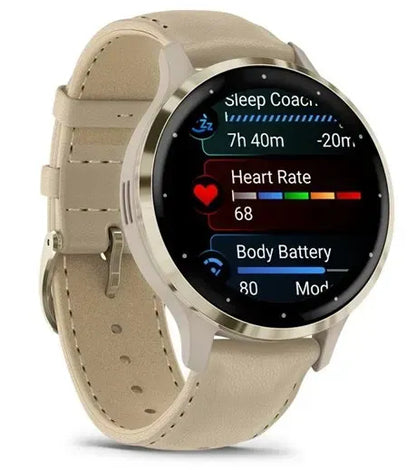 Garmin 010-02785-55 smartwatch / sport watch 3.05 cm (1.2") AMOLED 41 mm Digital 390 x 390 pixels Touchscreen Gold Wi-Fi GPS (satellite)