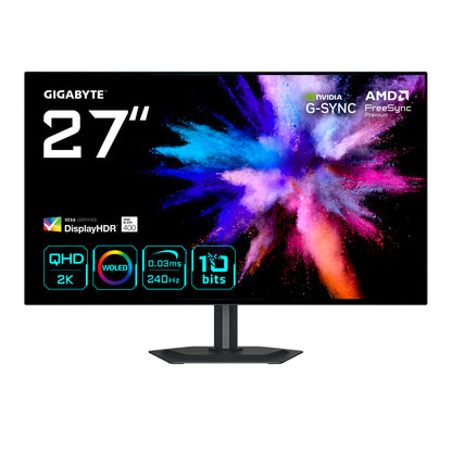 GIGABYTE GO27Q24G 27” OLED 2K QHD Gaming Monitor - 2560 x 1440, 240Hz, 0.03ms, 275 cd/m2, FreeSync Premium, G-Sync Compatible, HDMI 2.1, Displayport 1.4