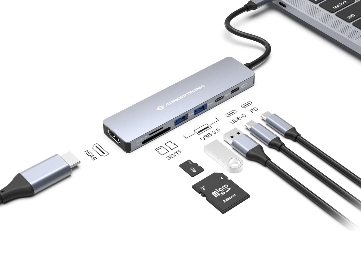 CONCEPTRONIC  7-1 Dock USB-C->HDMI/USB-C/2xUSB-A/+   25cm gr