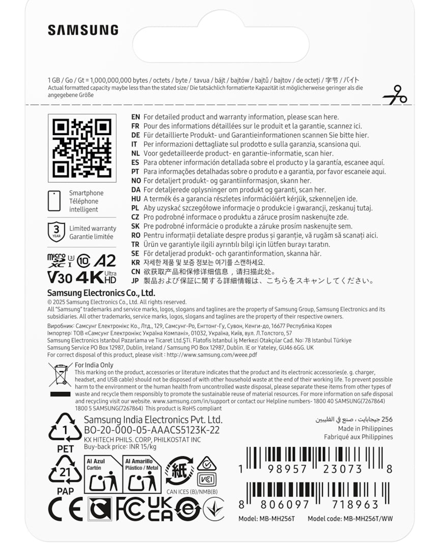 SD MicroSD Card 256GB Samsung SDXC T9 (Class 10) - Retail