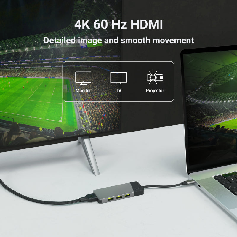 GREEN CELL HUB USB-C ADAPTER GC CONNECT 7W1 (3XUSB 3.1, HDMI 4K 60HZ, USB-C PD 85W, MICROSD/SD)