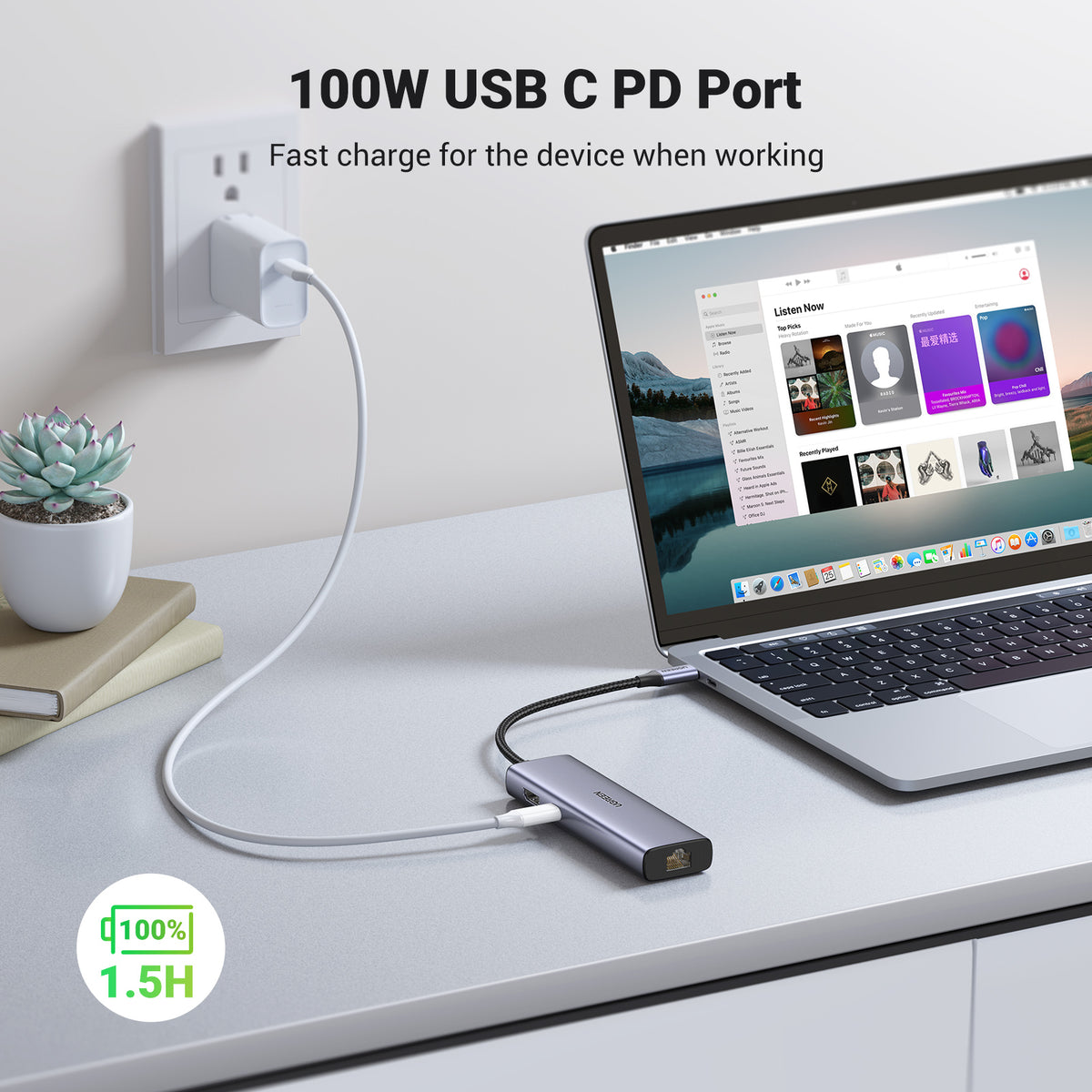 Ugreen CM512 90568 USB-C adapter – 2× USB-A 3.0 / HDMI / RJ45 / SD and TF card reader / USB-C PD 100 W Grey