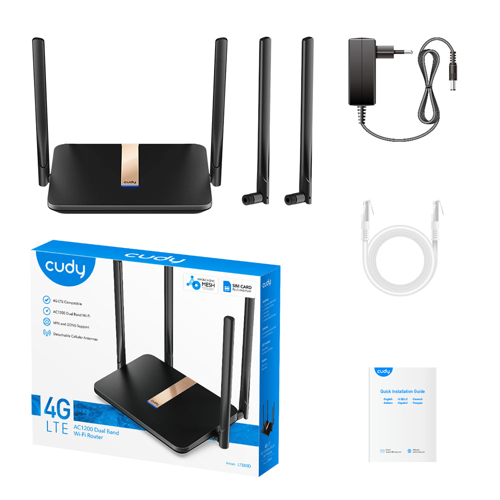 Cudy LT500D ασύρματος δρομολογητής Fast Ethernet Dual-band (2,4 GHz / 5 GHz) 4G μαύρος