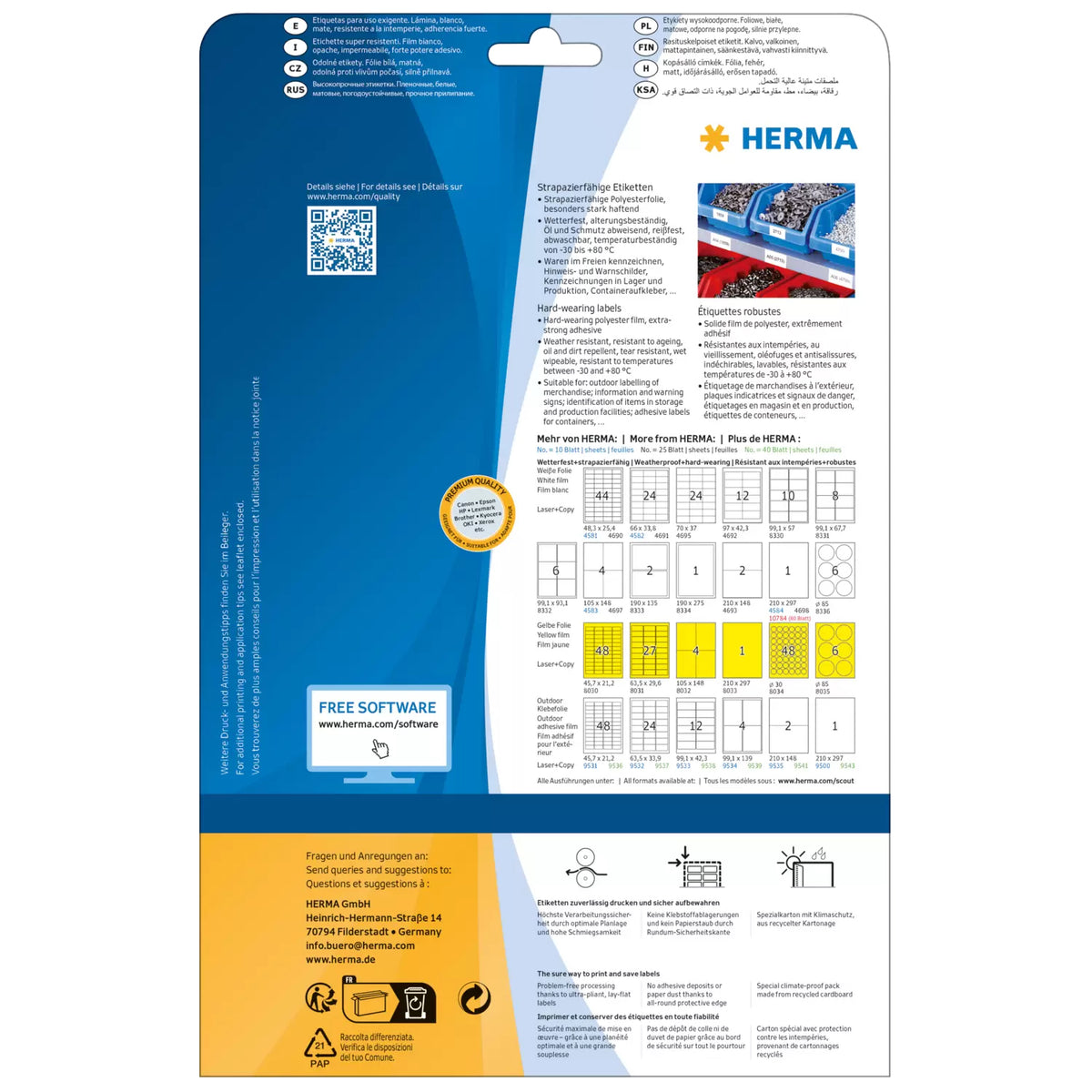 HERMA Signal Labels A4 99.1 x 42.3 mm Yellow Film 300 pcs