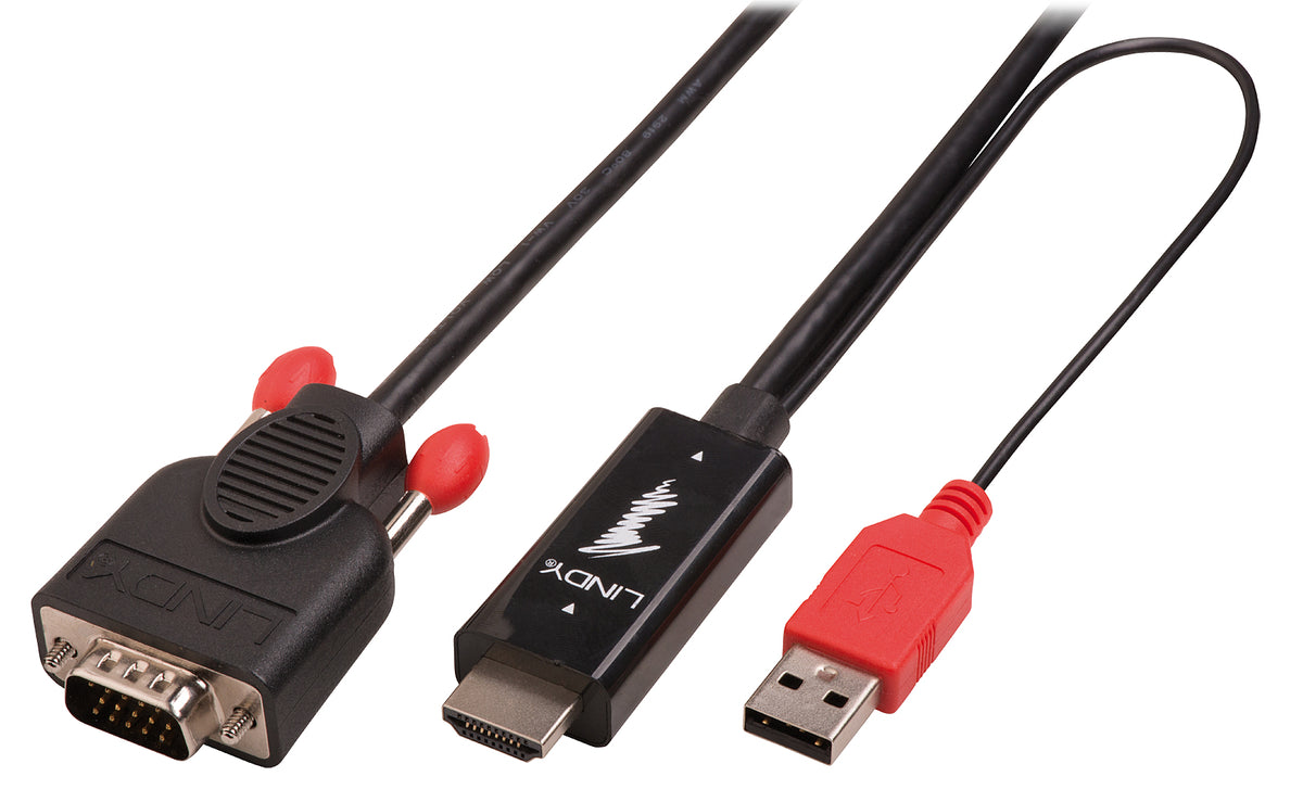 LINDY HDMI to VGA Cable with USB Type-A Power, 1080p, 2m