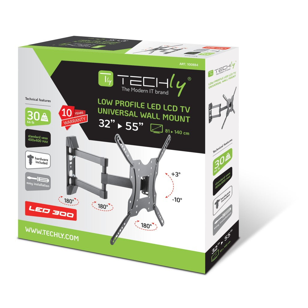 Techly Slim Wall Mount for 1 Display 32–55"