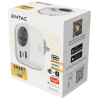 Entac WiFi Single Socket Adapter with 2x USB-A and 1x USB-C