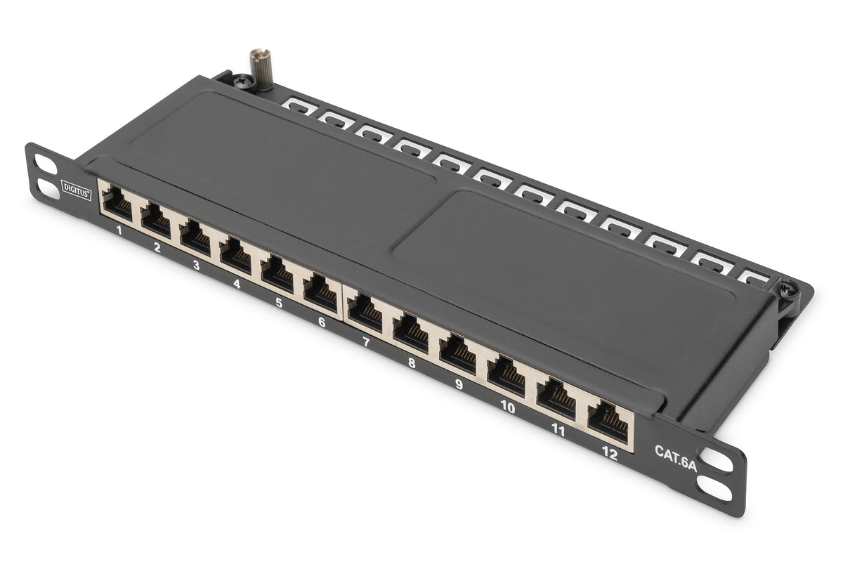 DIGITUS 10" Patch Panel Cat6A 12x RJ45 0.5U Shielded, Black