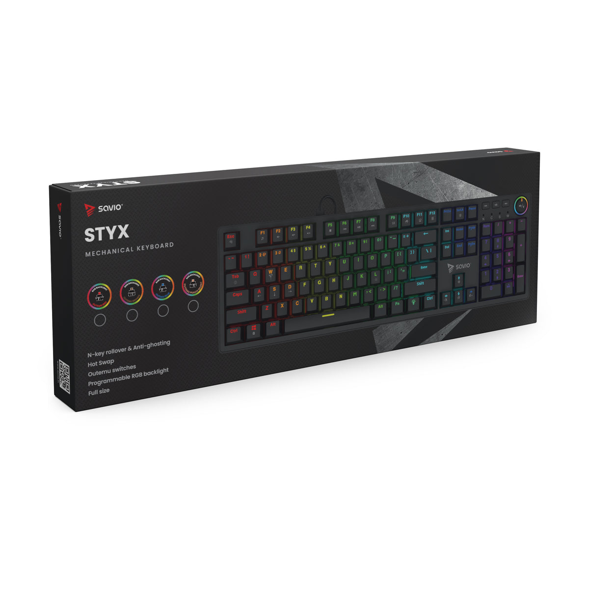 SAVIO STYX Mechanical Keyboard with Outemu Brown Switches, Hot Swap Capability, RGB Lighting
