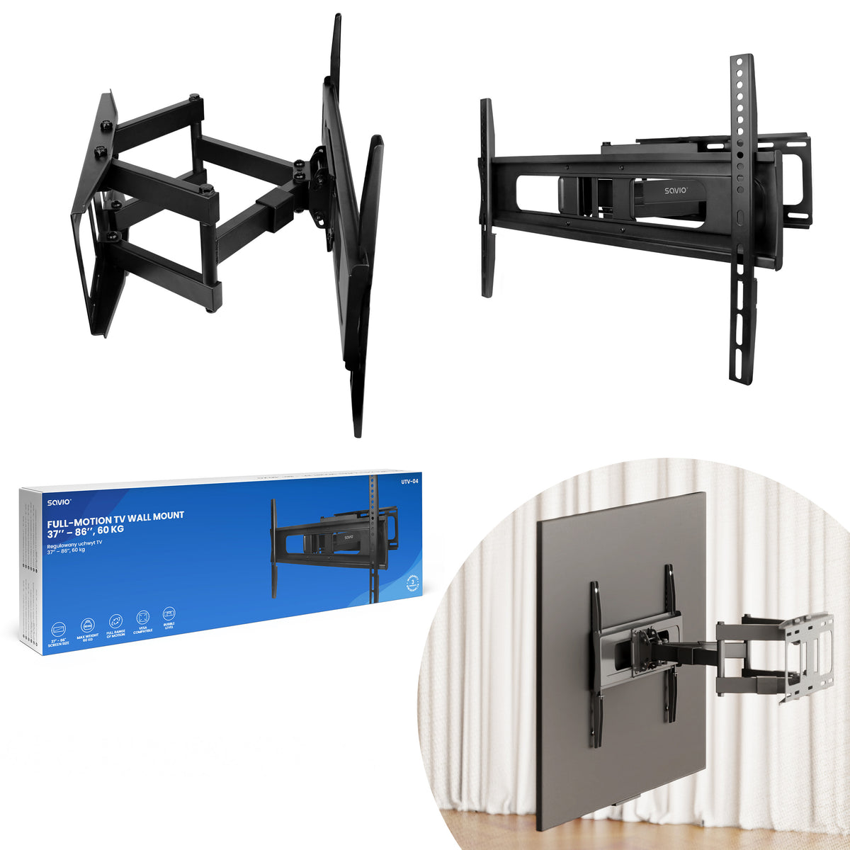 Savio UTV-04 TV mount/stand 2.18 m (86") Black