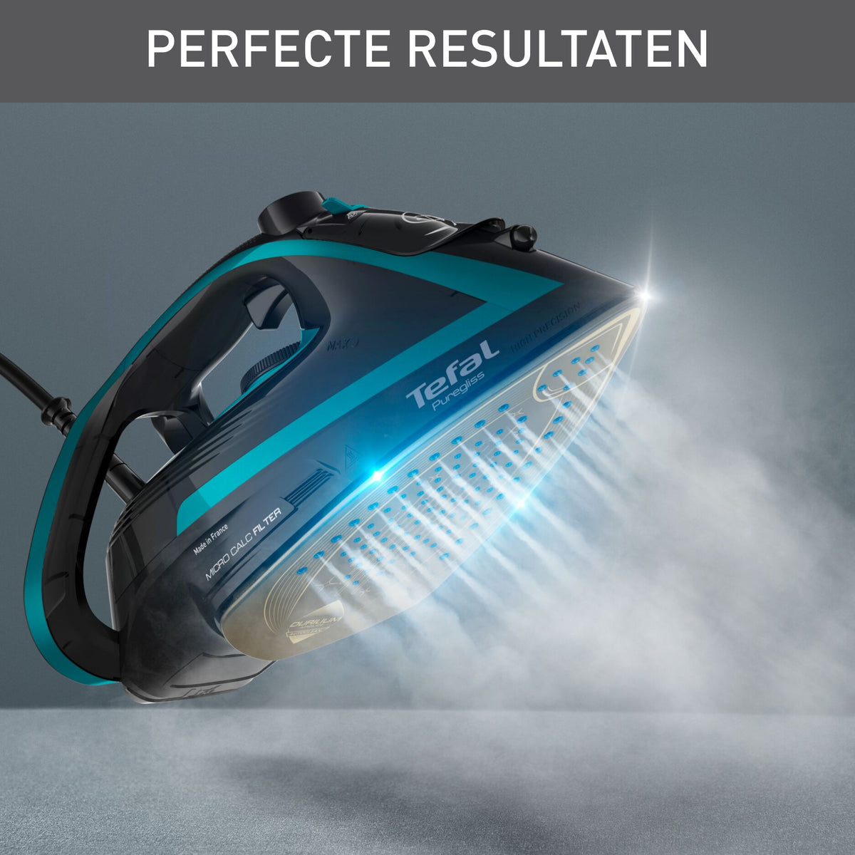 Tefal Puregliss FV8066 Dry & Steam Iron with Durilium AirGlide Autoclean Soleplate, 3000 W, Black/Blue