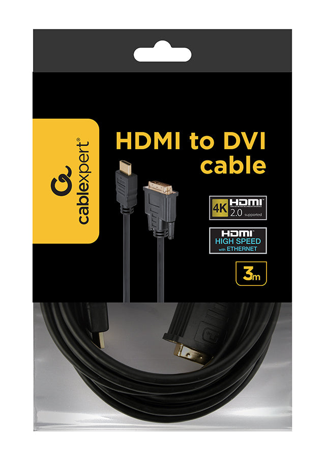 Καλώδιο Gembird 3 μέτρα, HDMI σε DVI, αρσενικό σε αρσενικό, DVI-D μαύρο