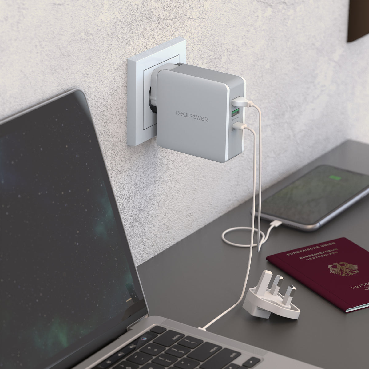 RealPower Ladegerät DeskCharge-65 Travel 65W