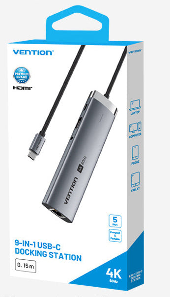 Vention USB-C 9-in-1 4K 60Hz 100W docking station