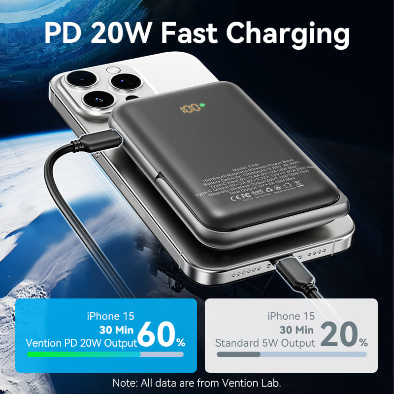 Vention 10000mAh 20W - magnetic power bank (black)