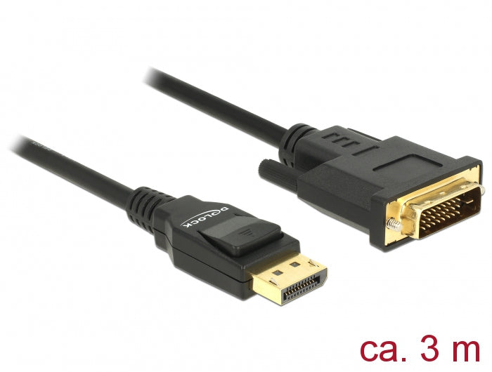 DELOCK Cable DisplayPort 1.2 to DVI (24+1) Male/Male 3.0 m Black