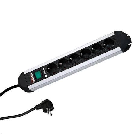 Bachmann PRIMO 6-Outlet Power Strip (Black/Aluminum, 2 Meter Cable)