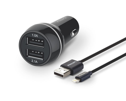 Philips Dual Car Charger 15W mit Apple Lightning Kabel MFI