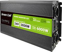 Green Cell Przetwornica napicia PowerInverter LCD 24 V 3000W/60000W Przetwornica samochodowa z wywietlaczem - czysty sinus power adapter/inverter Auto Black