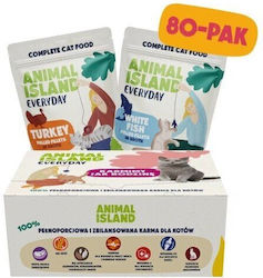 ANIMAL ISLAND Turkey / White fish Fillets in broth - wet cat food - 80x85g