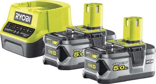 Ryobi Σετ 2 Μπαταριών Εργαλείου Λιθίου 18V Χωρητικότητας 5Ah με Φορτιστή RC18120-250 2x 18V 5,0 Ah & Charger