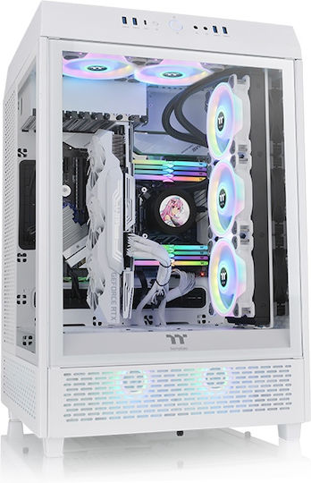Thermaltake The Tower 500 Gaming Midi Tower Κουτί Υπολογιστή με Πλαϊνό Παράθυρο και RGB Φωτισμό Snow White