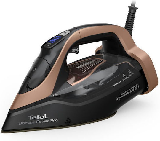 Σίδερο Ατμού Tefal Ultimate Power Pro FV9E50 με Δυνατό Στερεό και Ατμό, Πλάκα Durilium AirGlide Autoclean, Ισχύς 3200 W, Μαύρο με Χάλκινες Λεπτομέρειες