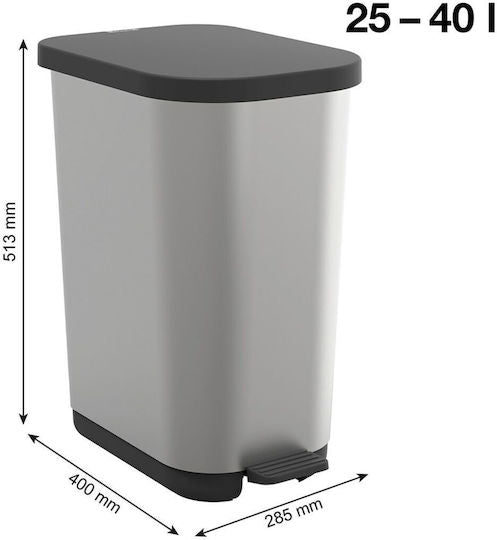 Rotho RIBO Pedal Waste Bin, Silver, 35 L