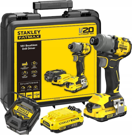 Stanley SFMCF830D2K Brushless Μπουλονόκλειδο Μπαταρίας 18V 2x2Ah με Υποδοχή 1/4"