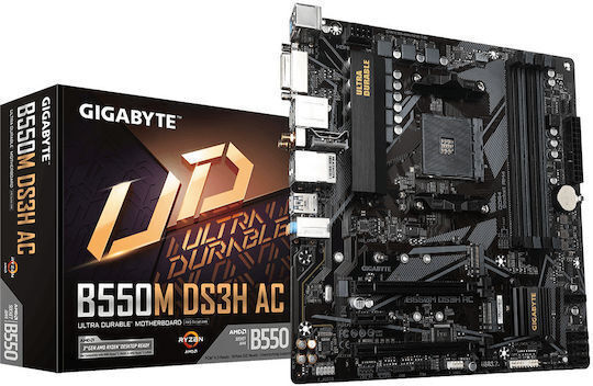 GIGABYTE B550M DS3H AC R2 Motherboard - AMD Ryzen 5000 Support, 5+3 Phase VRM, DDR4 up to 4733MHz (O.C.), PCIe 4.0 & PCIe 3.0 M.2, Wi‑Fi 5, 1GbE LAN, USB 3.2 Gen 1