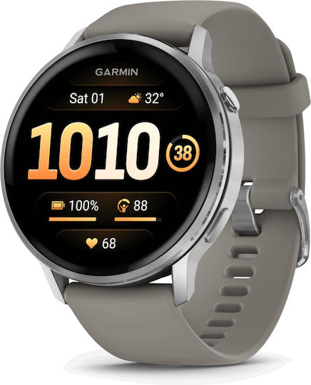 Garmin Venu 4 Stainless Steel 45mm Αδιάβροχο Smartwatch με Παλμογράφο (Silver with Silver Gray)