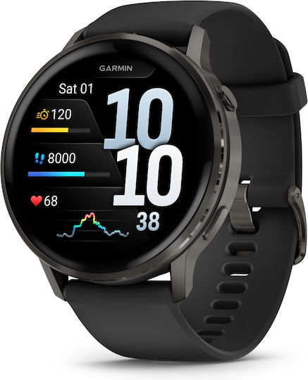 Garmin Venu 4 Stainless Steel 45mm Αδιάβροχο Smartwatch με Παλμογράφο (Slate with Black)