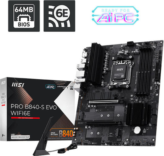 MSI PRO B840-S EVO WIFI6E Motherboard ATX με AMD AM5 Socket 7E93-001R