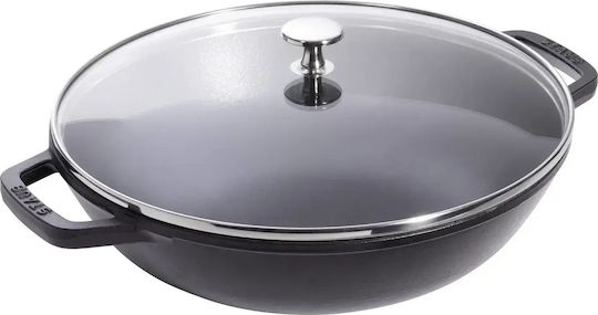 Staub 30 cm Cast Iron Wok with Lid, Black
